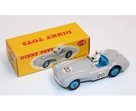 Dinky Toys, 110 Aston Martin DB3 Sports in light grey with mid-blue interior and wheels, No.20, mint in crisp original correc