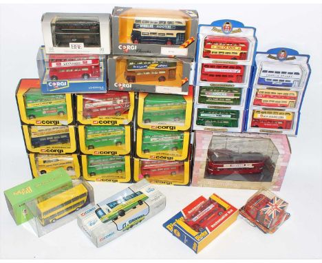 Two trays containing a large quantity of mixed public transport diecasts, mixed examples to include Corgi Classics, Dinky Toy