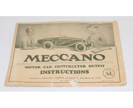 Meccano 1932 first issue motor car construction outfit, instructions no. 32 MC, original 2 fold leaflet reference no 16/732/2