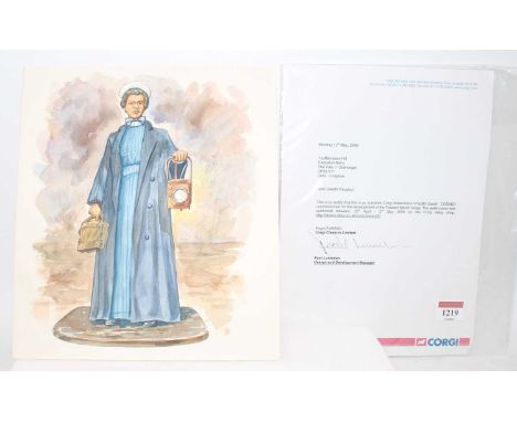 A Corgi Toys original watercolour of Edith Cavell (CC59420) commissioned for the development of the Forward March Corgi Toys 