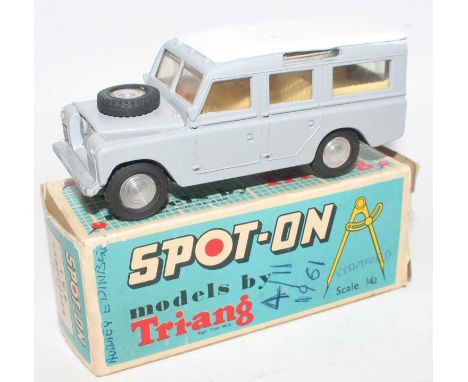 Spot-On by Triang No.161 Land Rover in grey and white, comes in its original non-picture box which does have ink graffiti on 