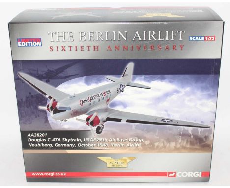 A Corgi Aviation Archive model No. AA38201 1/72 scale limited edition diecast model of a Douglas C-47A Skytrain (Berlin Airli