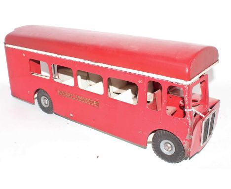 A Triang large scale pressed steel model of a London Transport single-decker coach finished in red with white interior, loose