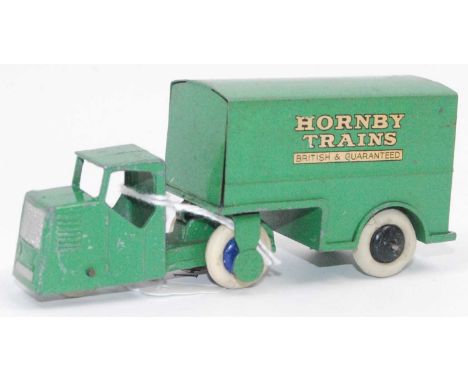Dinky 33d Mechanical Horse and Box Van Trailer "Hornby Trains British &amp; Guaranteed", green body with white tyres and blue