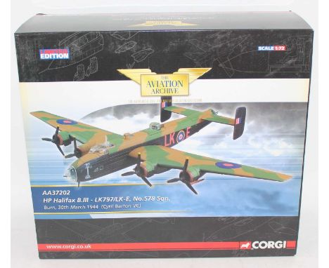 A Corgi Aviation Archive model No. AA37202 1/72 scale limited edition diecast model of an HT Halifax B3 aircraft, housed in t