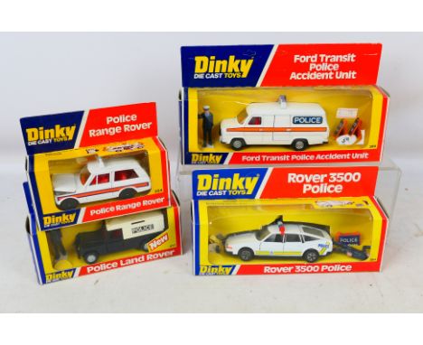 Dinky Toys - Four boxed diecast model Police vehicles from Dinky Toys. Lot consists of Dinky #269 Ford Transit Police Acciden