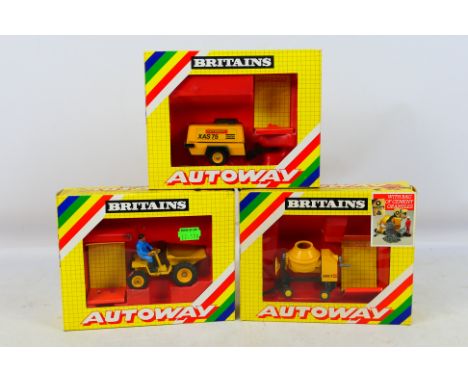 Britains - 3 Boxed Britains Autoway items to include #9810 Tipping Dump Truck, #9840 Compressor and #9843 Winget Cement Mixer