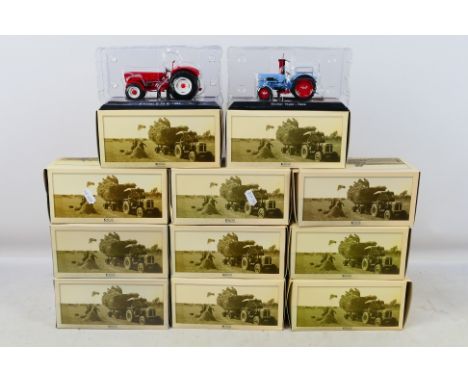 Atlas Editions - 11 boxed diecast 1:32 scale model tractors from Atlas Editions. Lot includes #7517011 Eicher Tiger 1959; #75