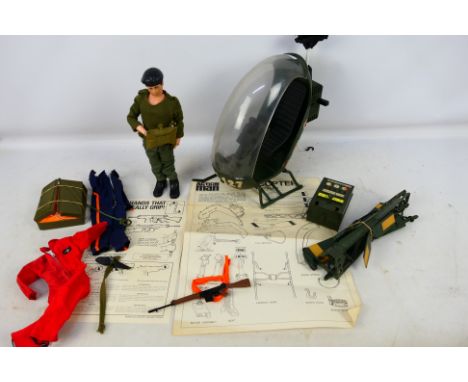 Action Man - Palitoy - A collection of vintage Action Man items including a flock hair Action Man figure, Helicopter, Field R