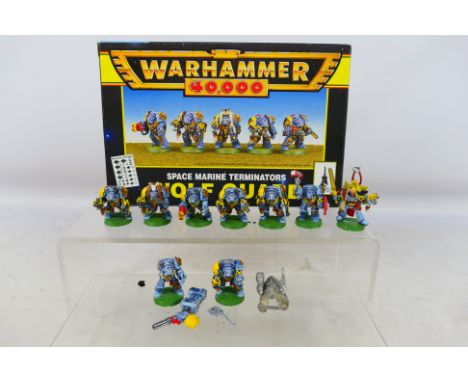 Warhammer - Games Workshop - Citadel - A boxed Warhammer 40,000 Space Marine Terminators Wolf Guard set of metal figures. The
