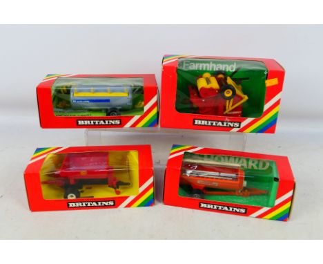 Britains - 4 boxed farm related items to include #9560 Vacuum Tractor, #9537 Vicon Towned Vari-Spreader, #9568 Rotary Manure 
