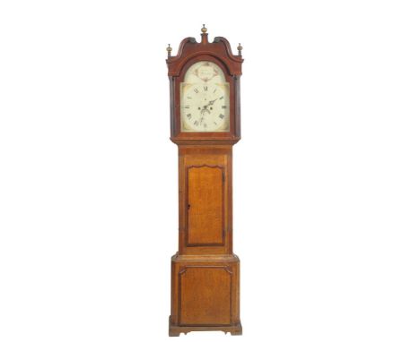 A George III oak and mahogany crossbanded eight day longcase clock, by Samuel Newnes of Whitechurch
With 34cm painted dial wi