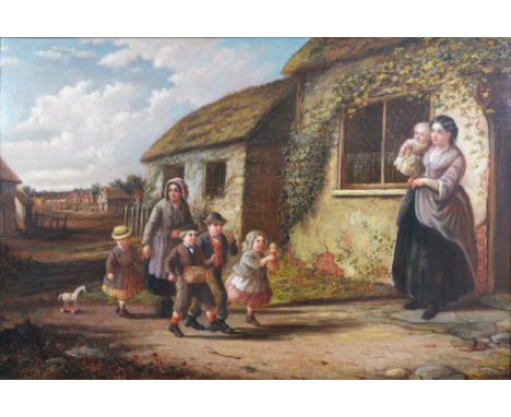 Edward Turner Peckham (British fl.1858-1880) ' Mother with children at play'
Painted with a gathering of mother and children 