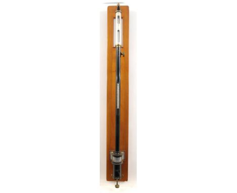 An A. Gallenkamp & Co. ships barometer 
The stained pine mount backboard, fitted with the cylindrical form barometer, the upp