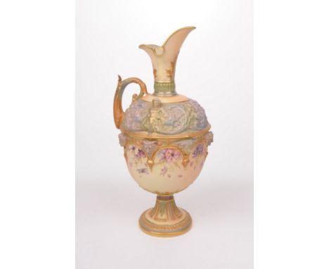 A fine Royal Worcester blush ivory pedestal ewer, in the manner of William Hale, dated 1897
The relief moulded  spreading cir