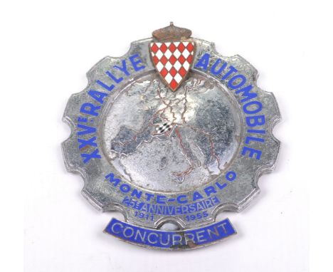 A 25th Anniversary Monte Carlo competitors badge
The circular from badge with scalloped edge and central map depiction of Eur