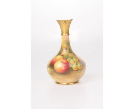 A Royal Worcester fruit painted vase, by Albert Shuck, dated 1937 
Of bottle form, rising from a low footring, and terminatin