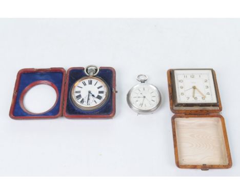 A silver chronograph

Of conventional form, key wind, hallmarked Chester, diameter 6cm, together with, a silver plated Goliat