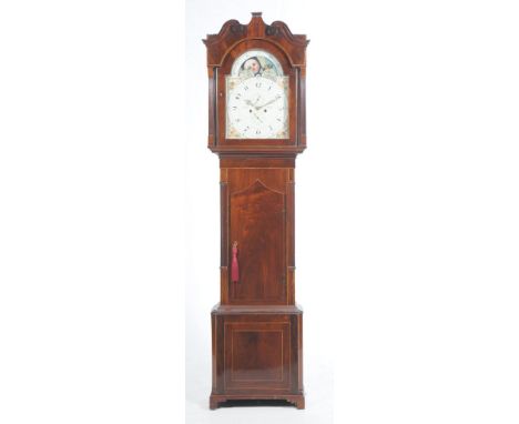 A 19th Century figured mahogany and crossbanded eight day longcase clock, by Barry Bolton 
The swan neck glazed upper hood, e