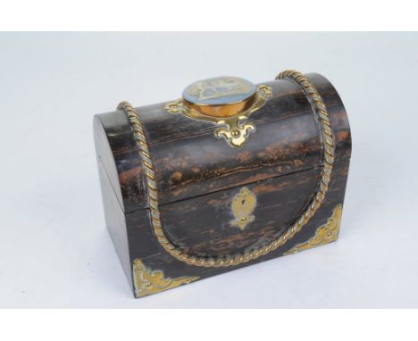 A late 19th Century coromandel stationary box 
The domed topped rectangular box applied with porcelain jasperware plaque, ado
