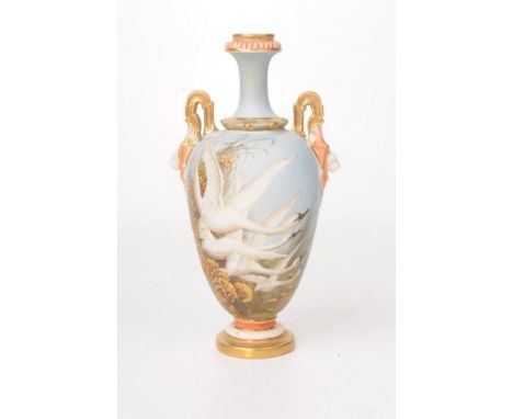 A fine Royal Worcester vase, by Charles Baldwyn, dated 1903 
The ovoid form vase, rising from a stepped spreading circular lo