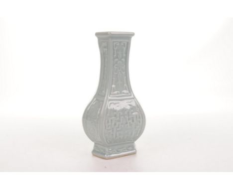 A Chinese Longquan type celadon vase, 19th/20th Century 
The hexagonal form bottle vase, rising from a high pedestal footring