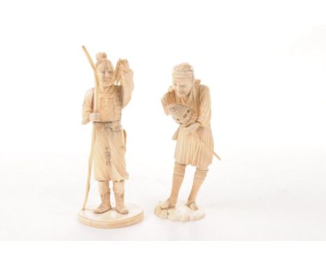 Two Japanese carved ivory sectional Okimono, late Meiji Period (1868-1912)
The first modelled as a Kyudo (Japanese archer), d