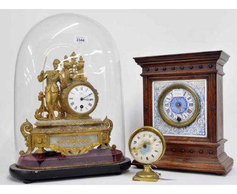 French gilt metal and white onyx mantel clock timepiece, the 3" white dial signed Rohrer, Plymouth, within a drumhead casing 