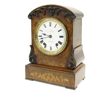 Small attractive walnut two train mantel clock, the 4.75" white dial signed Camerer Kuss &amp; Co, 522 Oxford St, London, the