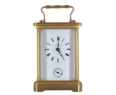 Matthew Norman carriage clock with alarm striking on a bell beneath the base,&nbsp;signed on the dial and movement back plate