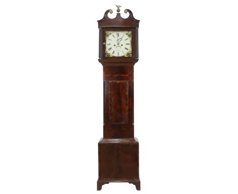 Mahogany and crossbanded eight day longcase clock, the 12" painted square dial signed William Cawdle, Torquay to the centre w