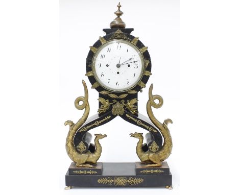 Austrian mahogany Grand Sonnerie three train mantel clock, the movement striking on two gongs with silk suspension, the 5.5" 