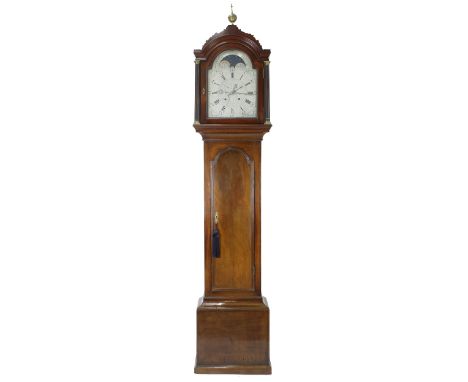 Scottish mahogany eight day longcase clock, the 12" silvered arched dial signed Andrew Adie, Miln Drummond to the foliate eng