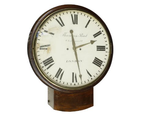 Impressive and unusual English mahogany double fusee 20" drop dial wall clock signed Thwaites &amp; Reed, Clerkenwell, London