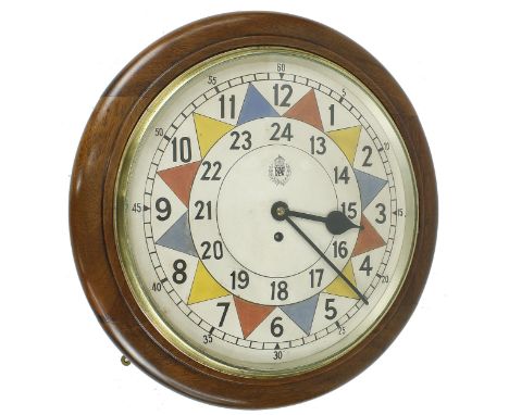 Good RAF operations room sector wall clock, the 14" twenty-four hour dial with colour sector markers within a minute chapter 