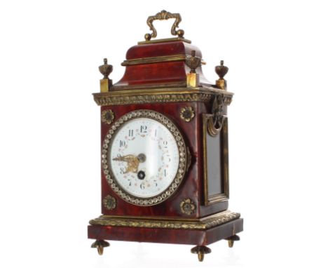 Small French tortoiseshell and brass mounted mantle clock timepiece, the movement back plate inscribed A &amp; N, no. 56787 w