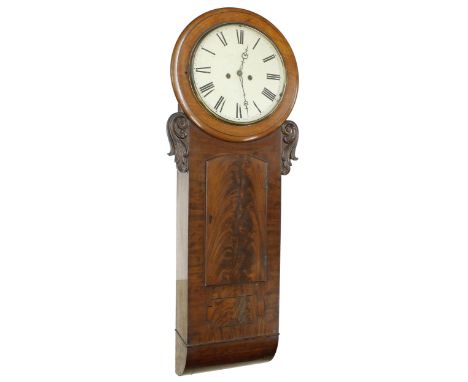 Mahogany two train trunk dial wall clock, the 14" cream dial indistinctively signed and within a flat turned surround over fo