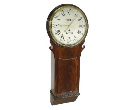 Good English mahogany single weight tavern clock, the 14.5" cream dial signed Field, Bath, within a spun brass bezel and moul