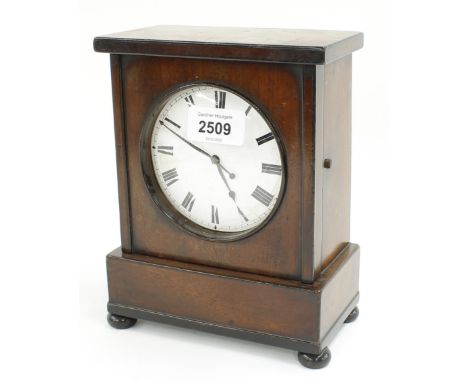 Small mahogany and ebony banded mantel clock timepiece, fitted with an early watch movement signed William Wood, London no. 3