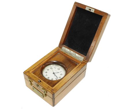 Russian nickel plated deck watch by Novet, within a three part light wooden fitted case 