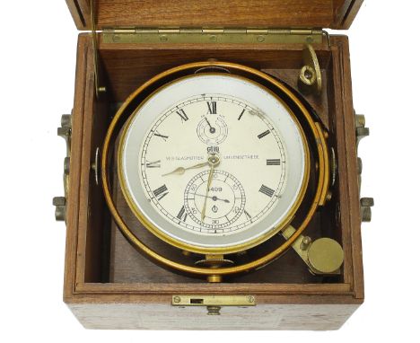 German two day marine chronometer, the 3.75" white dial inscribed Veb Glashotter Uhrenvetriebe, no. 4409, with subsidiary sta