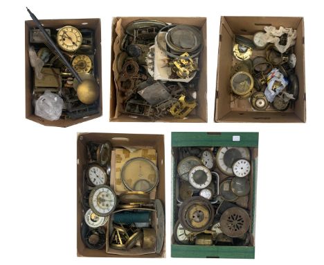 Very large quantity of various old French mantel clock complete and incomplete movements etc 