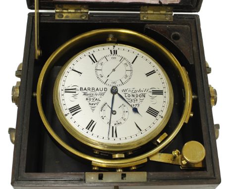 Good English two day marine chronometer,&nbsp;signed Barraud, maker to the Royal Navy, 41, Corn Hill, London, no. 1973, with 