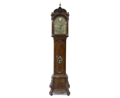 Good early Dutch walnut eight day longcase clock,&nbsp;the 13" brass arched dial signed Pieter Rossignol, Rotterdam under six