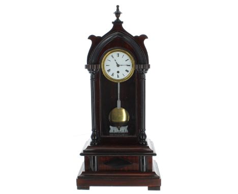 Miniature Austrian Vienna regulator mantel clock timepiece, the 2.25" white dial within a glazed pillared case upon a stepped