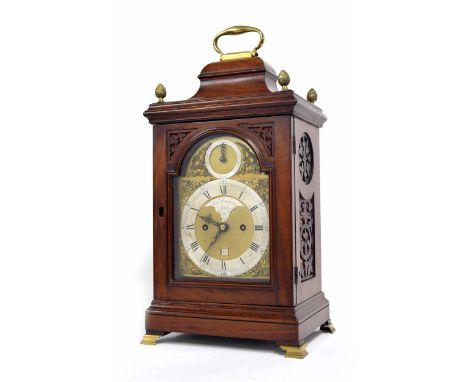 English mahogany double fusee verge bracket clock, the 6" brass arched dial signed Robert Henderson, London on a shaped plate
