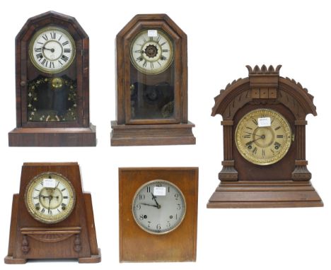 Three American two train oak cased shelf clocks manufactured by The New Haven Clock Company, Waterbury Clock Company and Anso