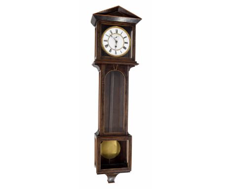 Viennese single weight regulator wall clock, the 6.5" white chapter ring enclosing a recessed centre with subsidiary seconds 