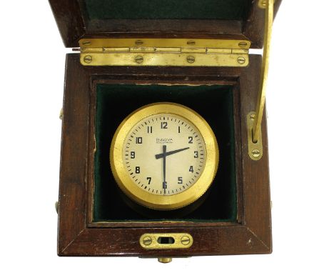 Bulova Accutron ships deck watch/chronometer,&nbsp;the 2" silver dial and movement within a cylindrical polished brass casing