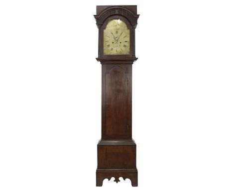 Oak eight day longcase clock, the 12" brass arched dial signed Thomas Applin, Queen Camel to the centre with subsidiary secon